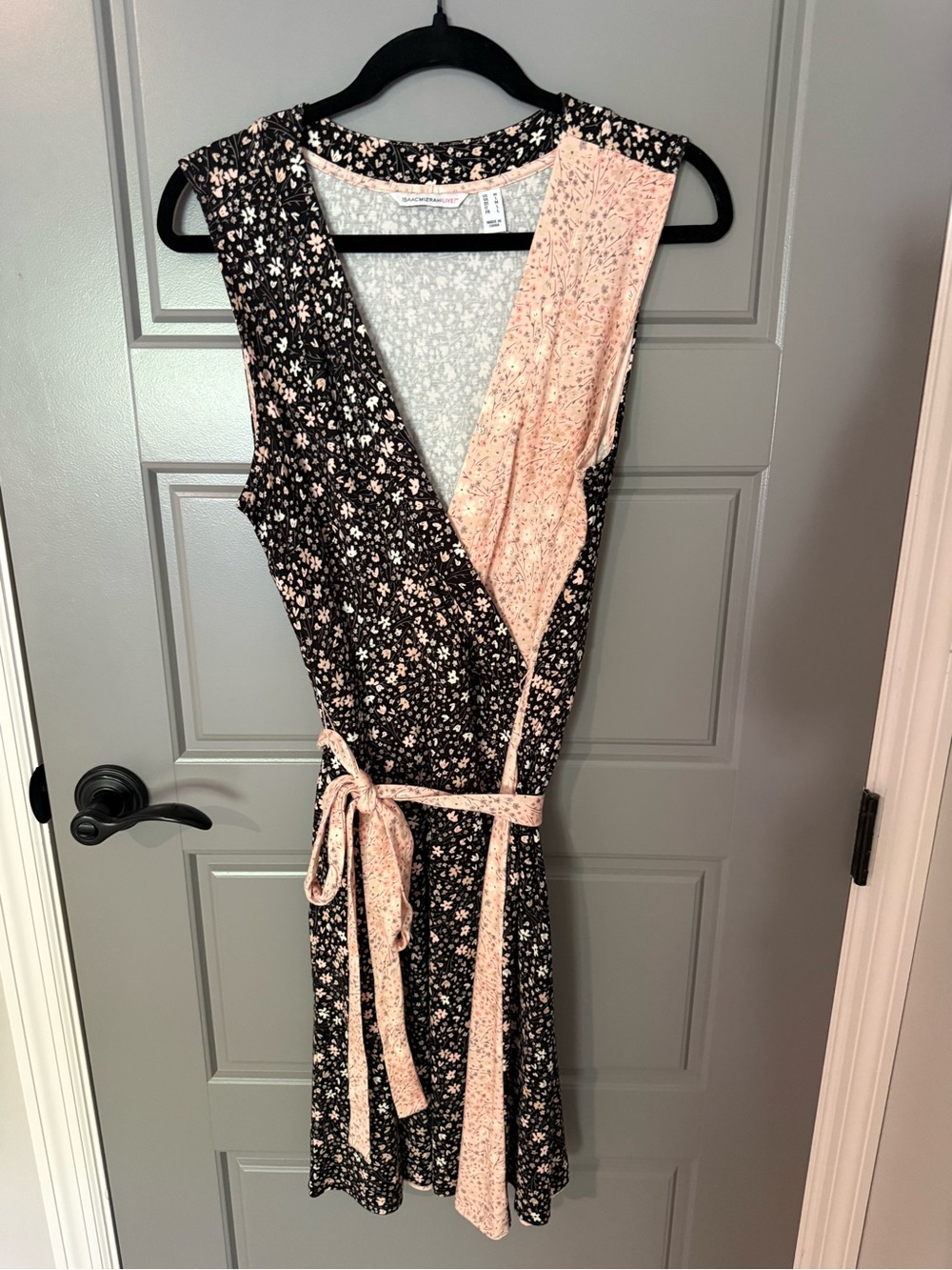 Isaac Mizrahi Black and Blush Floral Wrap Dress